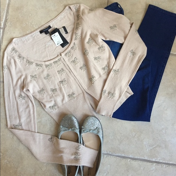 Express Sweaters - NWT Express Beaded Blush Cropped Sweater